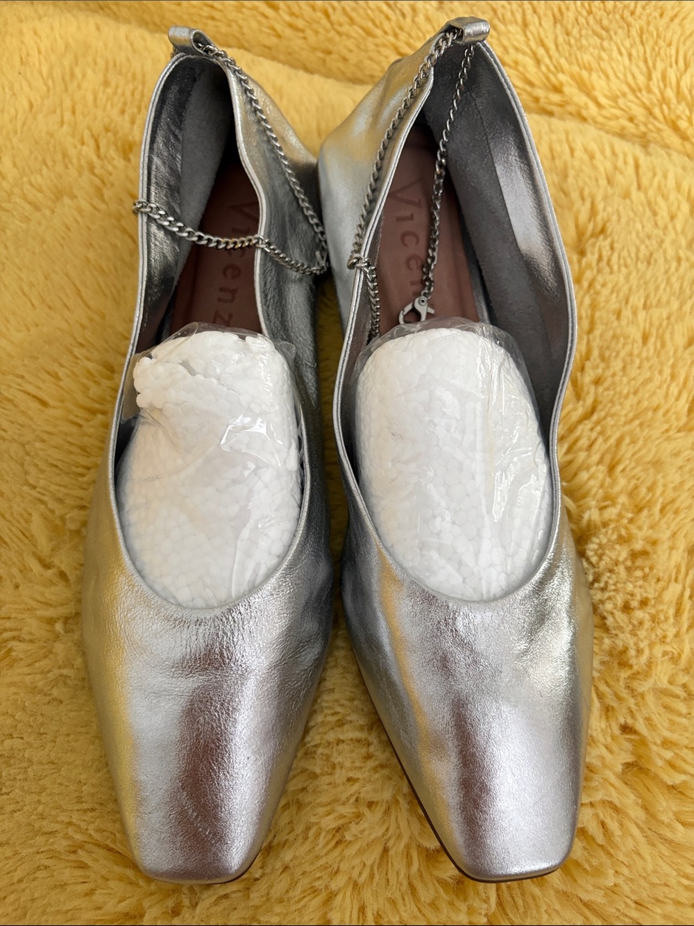 Silver Metallic Women’s Square-Toe Ballet Flats